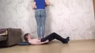 Trampling slim boy tall woman amazon chubby