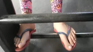 Teen girl feet on public bus