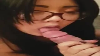 nerdy asian college student sucking her boyfriend