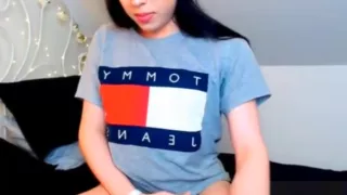 Teen shemale jerks hairy cock