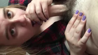 Messy hair morning blowjob