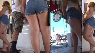 Candid Thick Latina Ass in Tiny Jean Shorts