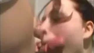 Redhead babe blows in bathroom