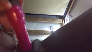 Testing out new toy while roommate is in the room