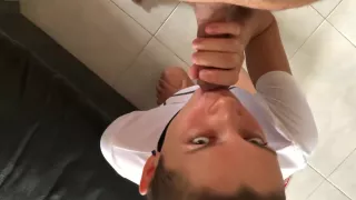 Naughty Stepdaughter caught stepdad, suck him dry and share cum with him