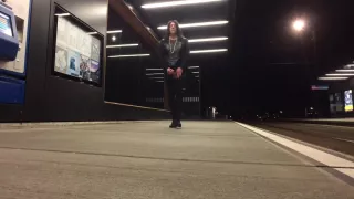 Crossdresser exposing at tram station