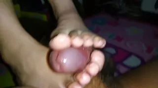 Asian Footjob. Oil Soaked Natural Long Toes.