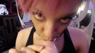 Crazy eyed kitten giving a POV blowjob