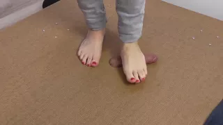 Red toenails footjob footplay cockcrush cumshot
