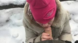 Sucking my best friends HUSBAND - messy BJ, outside public, outdoor snow