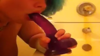 Slutty bbw fucks self before shower