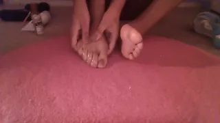 Ebony Teen Bedtime Foot Massage In White Underwear On Webcam