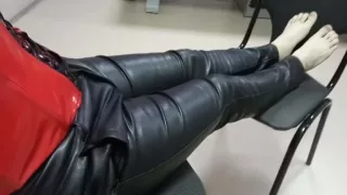 in Leather Pants at work