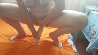 Sat on a big rubber Dildo and bdsm spanking on the ass