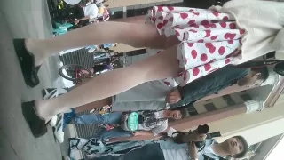 The Chinese hot teen in white stockings got upskirted