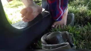 Candid Latina Toes At The Park
