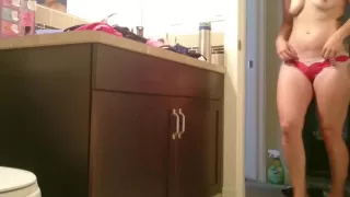 MILF undressing SPY bathroom - Many outfits before a date