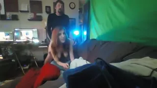 Front room fuck in front of the green screen with webcam