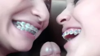 Slutty bi teens suck cock for camera