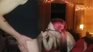 Daddy loves fucking my mouth pulling on my pigtails