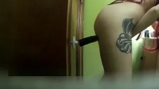 Hidden cam horny amateur teen caught fucking huge dildo