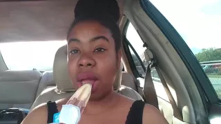 Ebony Big Lips Sucking Ice cream Pop Outside in Car - Cami Creams