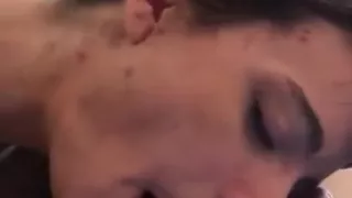 Daddy catches white step daughter masturbating and teaches her to fuck suck