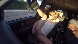 WIFE FUCKS DILDO on WAY TO NIGHTCLUB FLASHING TRUCKERS