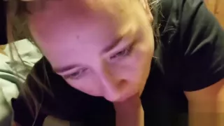 pawg gets a surprise cim,close up blowjob  while playing her phone,love her eyes
