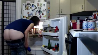 Sagging Pants while Cleaning the Fridge