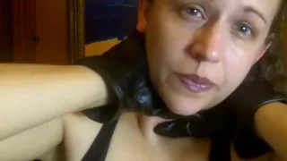 Self Choking in Leather Gloves 2