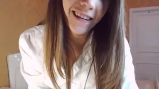 cute sexy Camgirl Teen schoolgirl uniform knotted shirt strip Dance