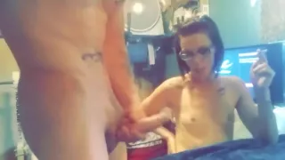 Hot amateur wife smokes while watchin stud jerk and shoot a huge load