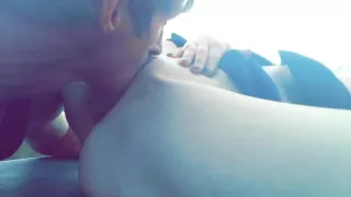 Amateur stud eats pussy,up close view