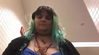 Playing with my DD Breasts In Public Restroom Right by the Sinks