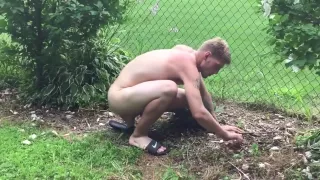Noah Hazy weeding and landscaping naked