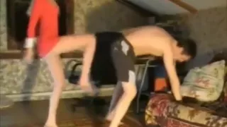 Clothed russian blonde ballbusting in the attic