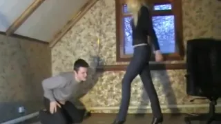 Clothed russian blonde ballbusting