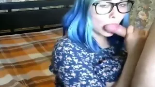 Busty young russian schoolgirl teen in glasses mouthfuck