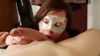 Nice blowjob before cumming on boobs and bra