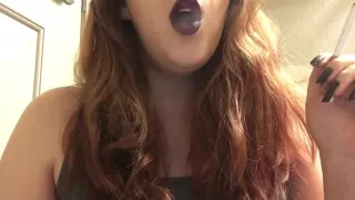 Sexy Chubby Goth Teen Smoking Red Cork Tip 100 Cigarette in Purple Lipstick