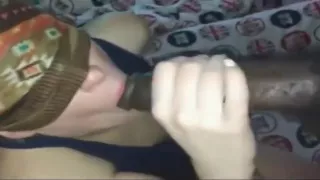 Blindfolded blonde blows long BBC