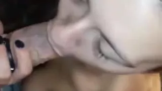 Busty brunette teen with glasses sucks cock like no other