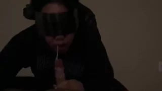 Blindfolded her and filled her mouth with cum