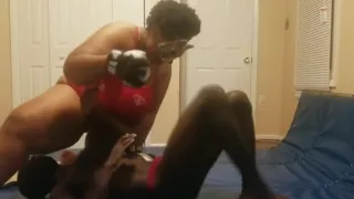 Mistress beats and pees on slave while wrestling