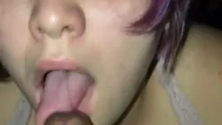 blue haired ex gf tori passionate blowjob  and deep throat