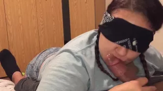Blindfolded Slut Sucking a BBC