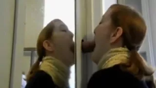 Redhead blows strange cock homemade gloryhole