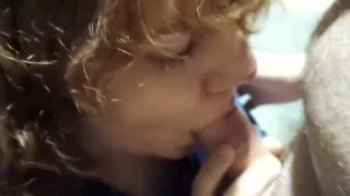 Public blowjob, first time cum in mouth and gag