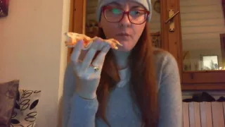Eating pizza with my big bussy and my bloated belly near your face